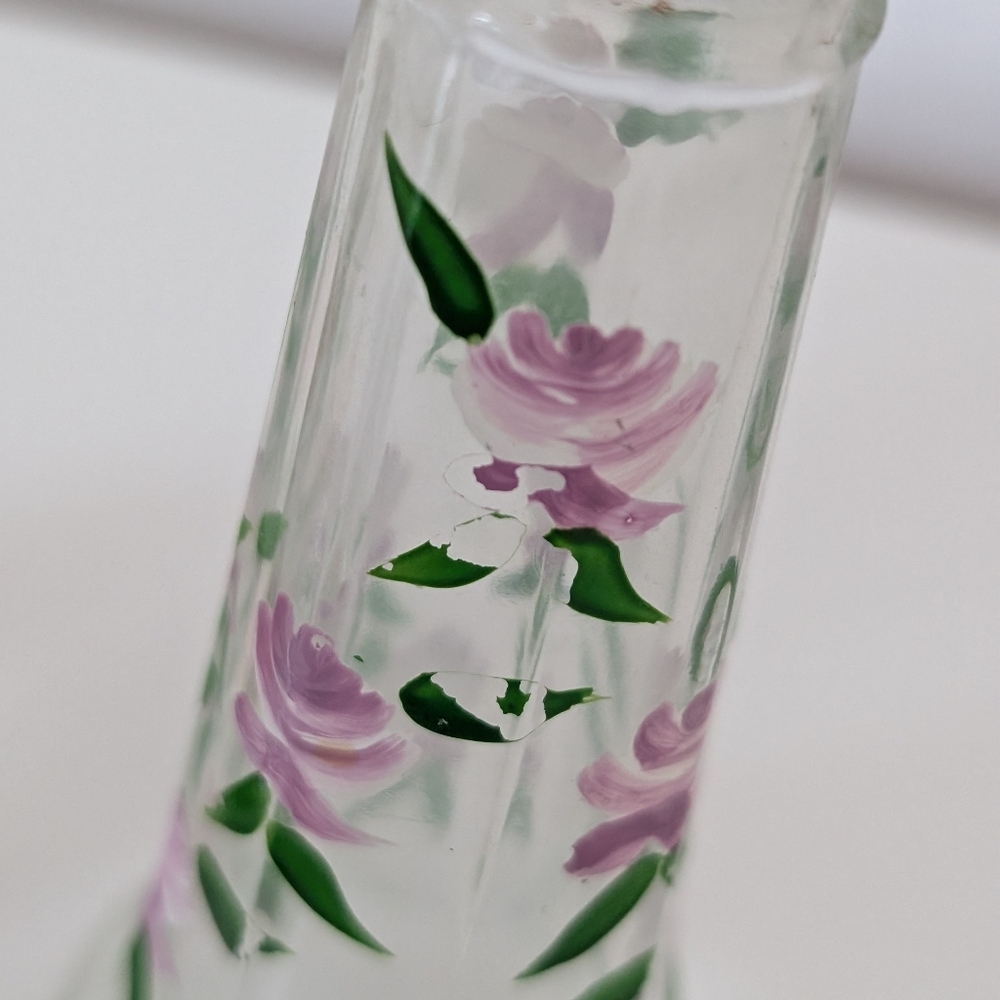 Vintage Crystal Glass Hand painted Floral Salt And Pepper Shakers - Picture 4 of 5